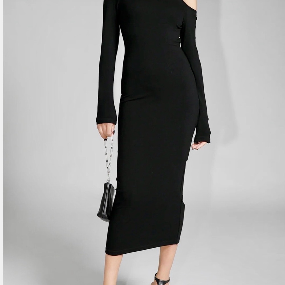 COMMENSE Asymmetric Off Shoulder Long Sleeve Midi Dress